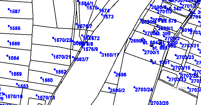 Parcela st. 3160/17 v KÚ Nespeky, Katastrální mapa