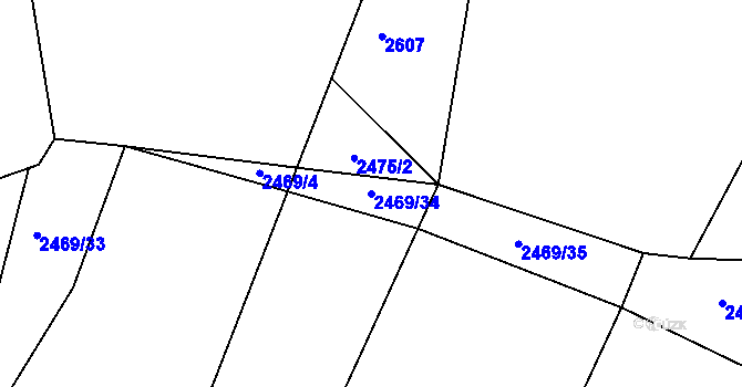 Parcela st. 2469/34 v KÚ Nespeky, Katastrální mapa