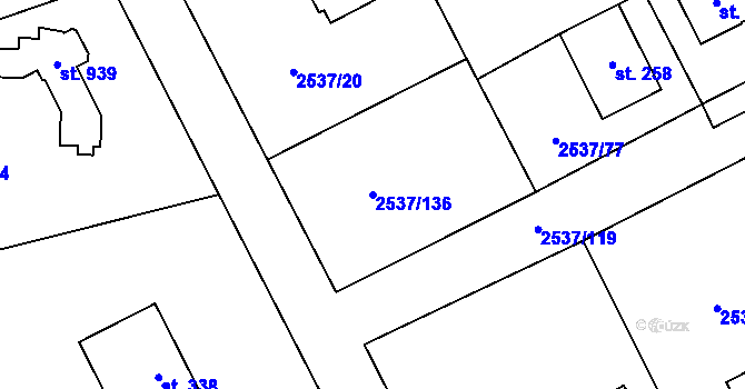 Parcela st. 2537/136 v KÚ Nespeky, Katastrální mapa