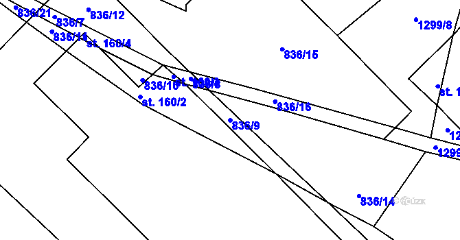 Parcela st. 836/9 v KÚ Hradiště, Katastrální mapa