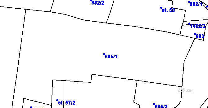 Parcela st. 885/1 v KÚ Hradiště, Katastrální mapa