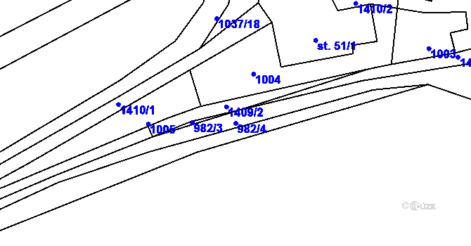 Parcela st. 982/4 v KÚ Hradiště, Katastrální mapa