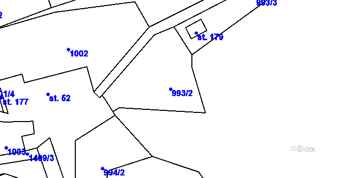 Parcela st. 993/2 v KÚ Hradiště, Katastrální mapa