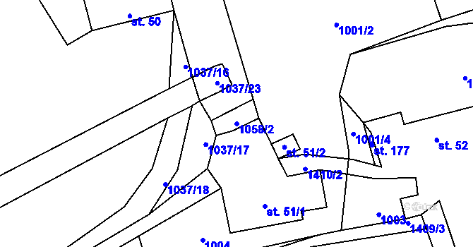 Parcela st. 1058/2 v KÚ Hradiště, Katastrální mapa