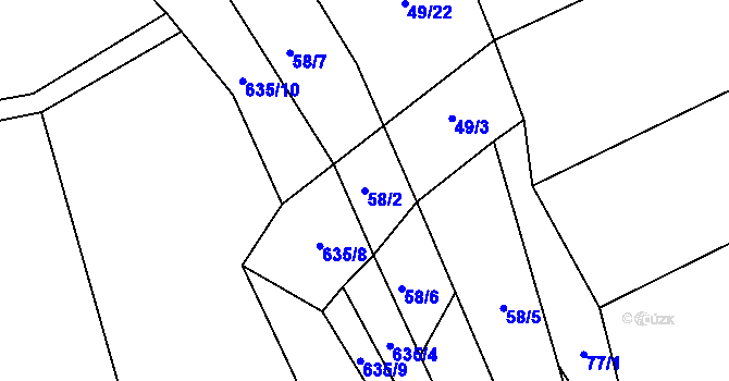 Parcela st. 58/2 v KÚ Nesperská Lhota, Katastrální mapa