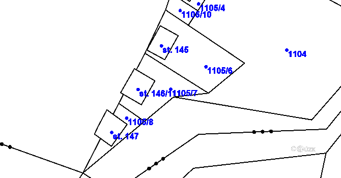 Parcela st. 1105/7 v KÚ Nesperská Lhota, Katastrální mapa