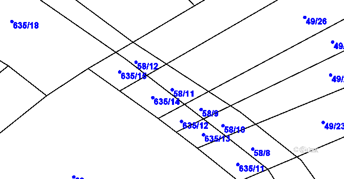 Parcela st. 58/11 v KÚ Nesperská Lhota, Katastrální mapa