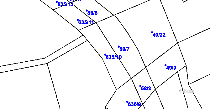Parcela st. 635/10 v KÚ Nesperská Lhota, Katastrální mapa