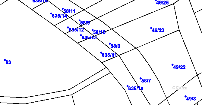 Parcela st. 635/11 v KÚ Nesperská Lhota, Katastrální mapa