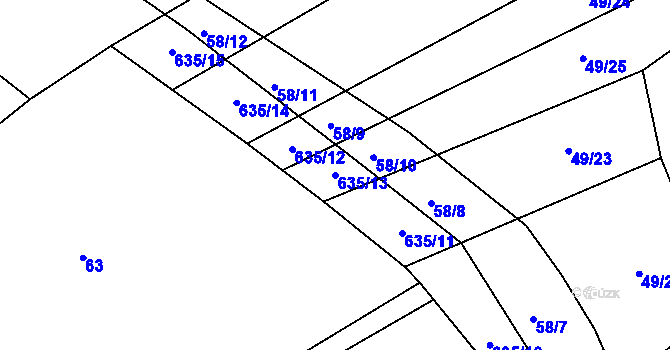 Parcela st. 635/13 v KÚ Nesperská Lhota, Katastrální mapa