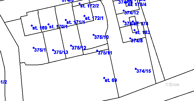 Parcela st. 375/11 v KÚ Nesperská Lhota, Katastrální mapa