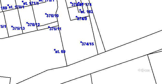 Parcela st. 374/15 v KÚ Nesperská Lhota, Katastrální mapa