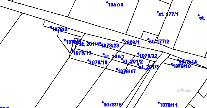 Parcela st. 201/1 v KÚ Nesuchyně, Katastrální mapa