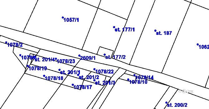 Parcela st. 177/2 v KÚ Nesuchyně, Katastrální mapa