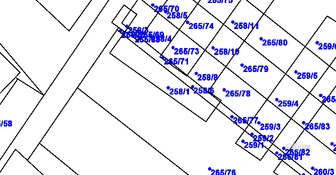 Parcela st. 258/1 v KÚ Nesvačilka, Katastrální mapa