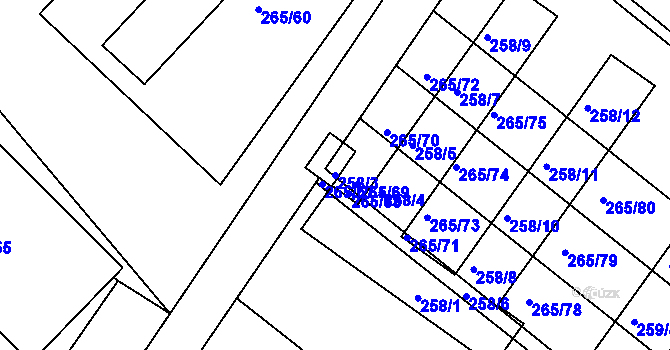 Parcela st. 258/3 v KÚ Nesvačilka, Katastrální mapa