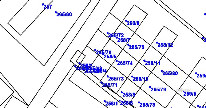 Parcela st. 258/5 v KÚ Nesvačilka, Katastrální mapa