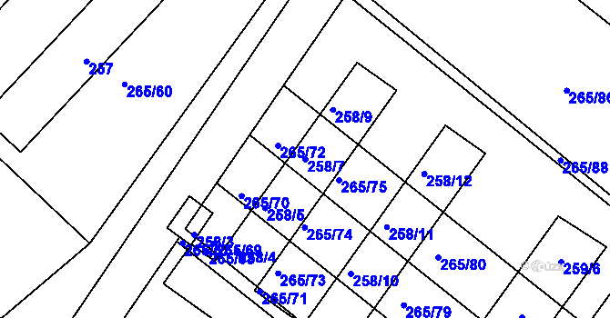 Parcela st. 258/7 v KÚ Nesvačilka, Katastrální mapa