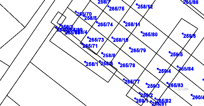 Parcela st. 258/8 v KÚ Nesvačilka, Katastrální mapa