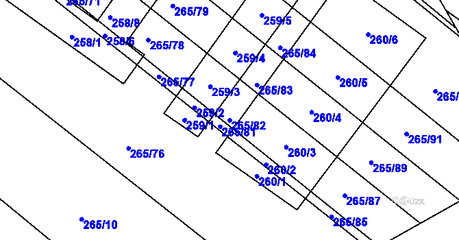 Parcela st. 265/82 v KÚ Nesvačilka, Katastrální mapa