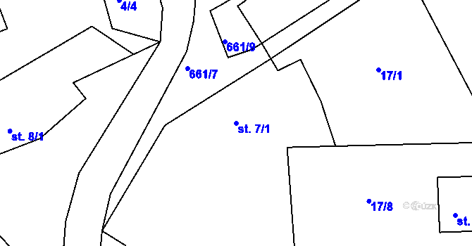 Parcela st. 7/1 v KÚ Nesvačily u Berouna, Katastrální mapa