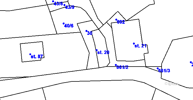 Parcela st. 20 v KÚ Nesvačily u Berouna, Katastrální mapa