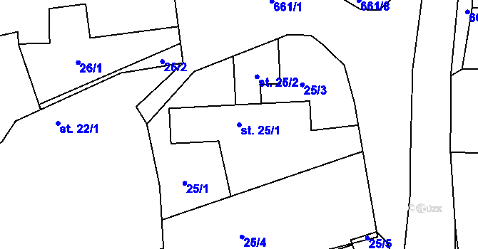Parcela st. 25/1 v KÚ Nesvačily u Berouna, Katastrální mapa