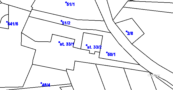 Parcela st. 33/2 v KÚ Nesvačily u Berouna, Katastrální mapa