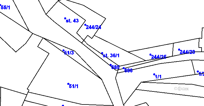 Parcela st. 36/1 v KÚ Nesvačily u Berouna, Katastrální mapa