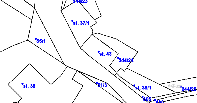 Parcela st. 43 v KÚ Nesvačily u Berouna, Katastrální mapa