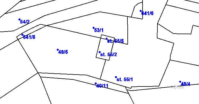 Parcela st. 55/2 v KÚ Nesvačily u Berouna, Katastrální mapa