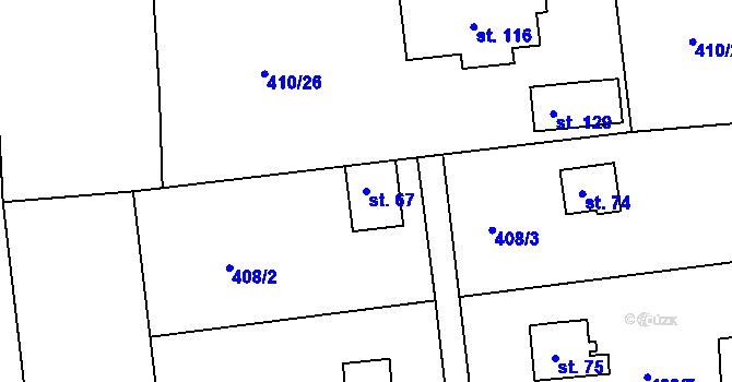 Parcela st. 67 v KÚ Nesvačily u Berouna, Katastrální mapa
