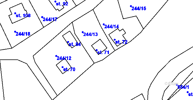 Parcela st. 71 v KÚ Nesvačily u Berouna, Katastrální mapa
