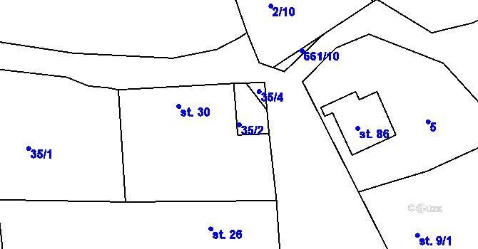 Parcela st. 35/2 v KÚ Nesvačily u Berouna, Katastrální mapa