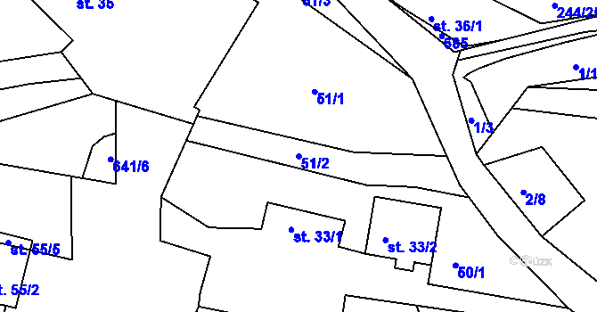 Parcela st. 51/2 v KÚ Nesvačily u Berouna, Katastrální mapa