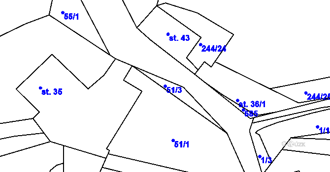 Parcela st. 51/3 v KÚ Nesvačily u Berouna, Katastrální mapa