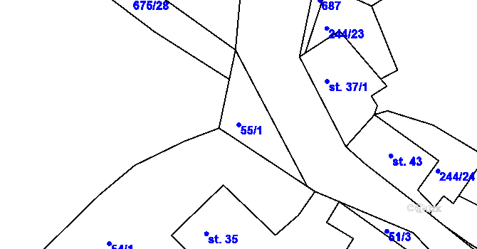 Parcela st. 55/1 v KÚ Nesvačily u Berouna, Katastrální mapa