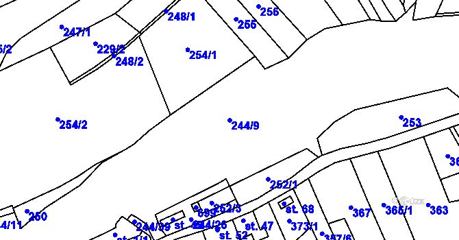 Parcela st. 244/9 v KÚ Nesvačily u Berouna, Katastrální mapa