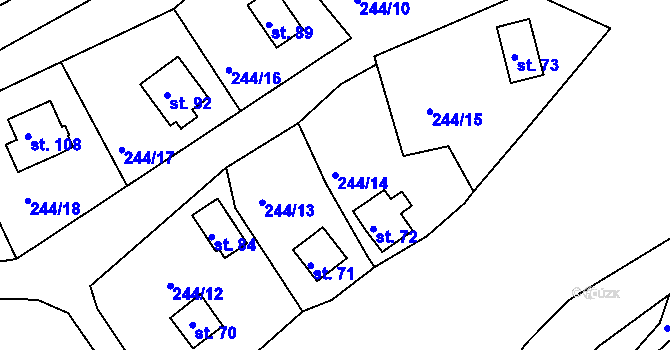 Parcela st. 244/14 v KÚ Nesvačily u Berouna, Katastrální mapa