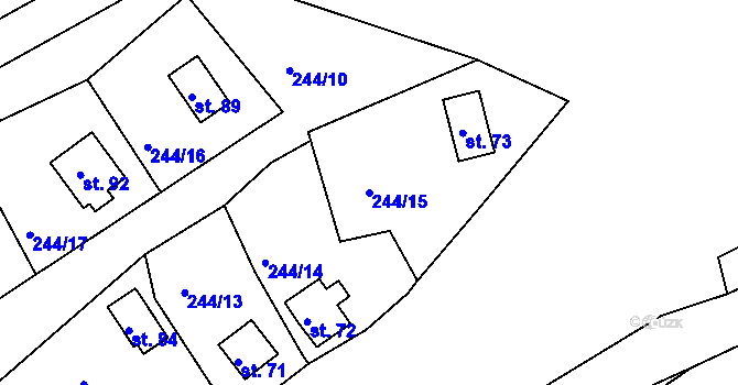 Parcela st. 244/15 v KÚ Nesvačily u Berouna, Katastrální mapa