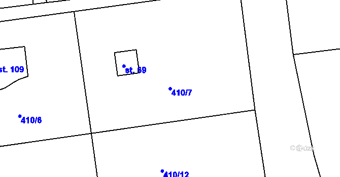 Parcela st. 410/7 v KÚ Nesvačily u Berouna, Katastrální mapa
