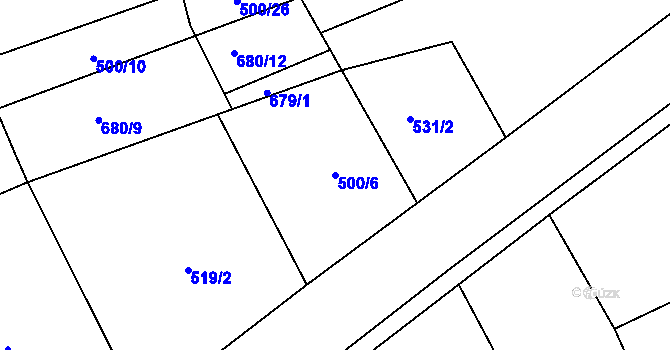 Parcela st. 500/6 v KÚ Nesvačily u Berouna, Katastrální mapa