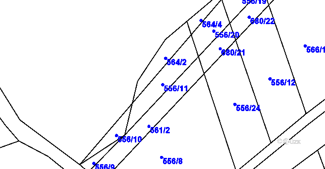 Parcela st. 556/11 v KÚ Nesvačily u Berouna, Katastrální mapa