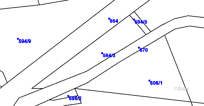 Parcela st. 594/3 v KÚ Nesvačily u Berouna, Katastrální mapa