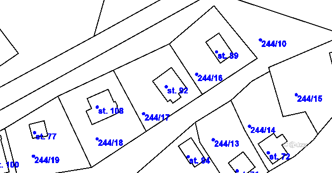 Parcela st. 92 v KÚ Nesvačily u Berouna, Katastrální mapa