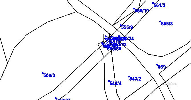 Parcela st. 500/16 v KÚ Nesvačily u Berouna, Katastrální mapa