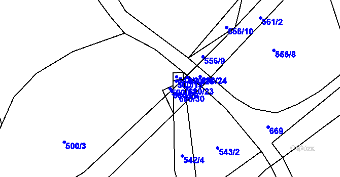 Parcela st. 500/17 v KÚ Nesvačily u Berouna, Katastrální mapa