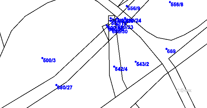 Parcela st. 500/22 v KÚ Nesvačily u Berouna, Katastrální mapa