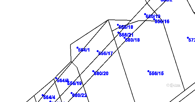 Parcela st. 556/17 v KÚ Nesvačily u Berouna, Katastrální mapa