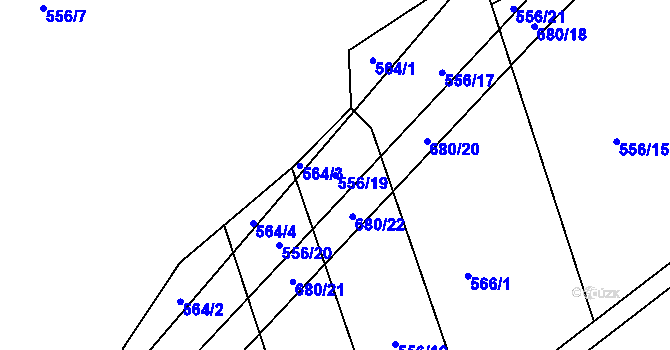 Parcela st. 556/19 v KÚ Nesvačily u Berouna, Katastrální mapa